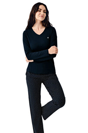 Pierre Cardin Kadın Lacivert Uzun Kollu Pijama Takımı 9091 