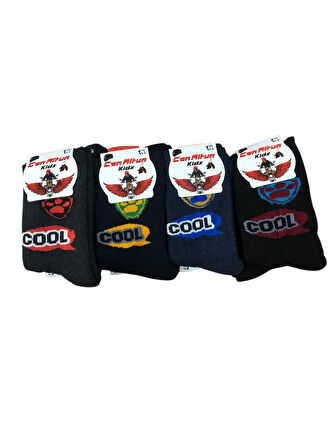 4 Lü Erkek Çocuk Pamuklu Havlu Soket Çorap Karışık Renkler