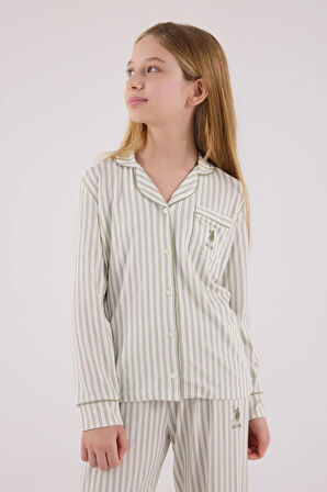 U.S. Polo Assn Kız Çocuk Gömlek Pijama Çay Yeşili