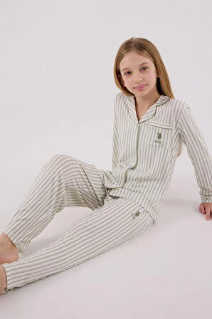 U.S. Polo Assn Kız Çocuk Gömlek Pijama Çay Yeşili
