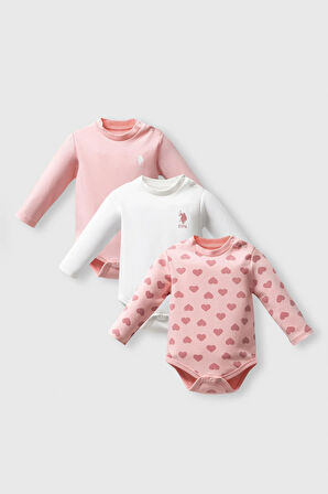 U.S. Polo Assn. Kız Bebek 3'Lü Body Set Açık Pembe