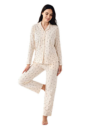 Arnetta Kadın Krem Uzun Kollu Pijama Takımı 3435 