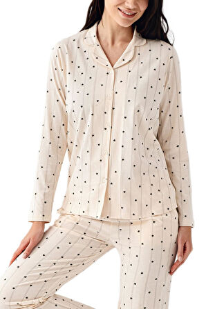 Arnetta Kadın Krem Uzun Kollu Pijama Takımı 3435 