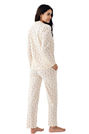 Arnetta Kadın Krem Uzun Kollu Pijama Takımı 3435 