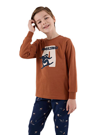 Arnetta Erkek Çocuk Kahve Pijama Takımı 3516-2 