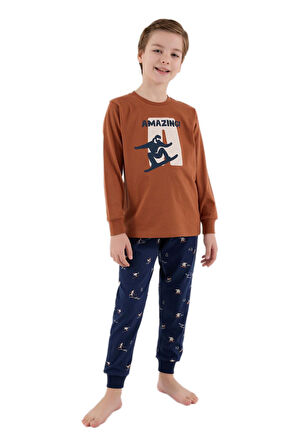 Arnetta Erkek Çocuk Kahve Pijama Takımı 3516-G 