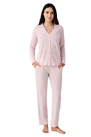 Pierre Cardin Kadın Somon Uzun Kollu Pijama Takımı 9115 
