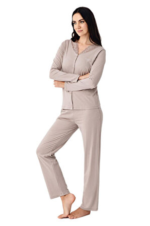 Pierre Cardin Kadın Vizon Uzun Kollu Pijama Takımı 9116 