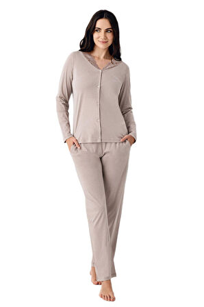 Pierre Cardin Kadın Vizon Uzun Kollu Pijama Takımı 9116 
