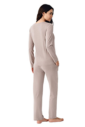 Pierre Cardin Kadın Vizon Uzun Kollu Pijama Takımı 9116 