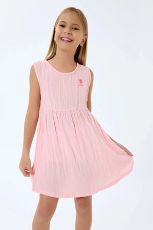 U.S. Polo Assn Kız Çocuk Müslin Elbise Pembe