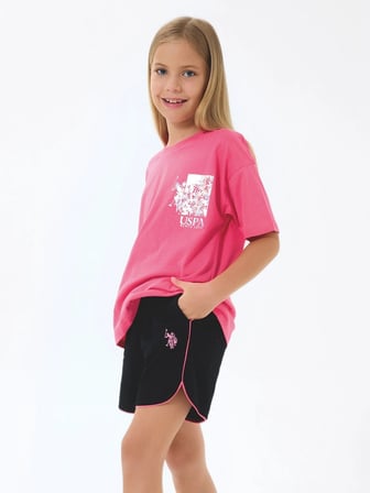 U.S. Polo Assn Kız Çocuk Süprem Şortlu Takım Pembe