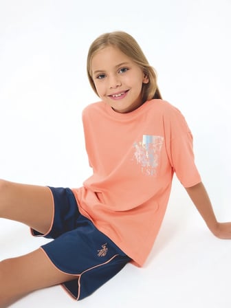 U.S. Polo Assn Kız Çocuk Süprem Şortlu Takım Turuncu
