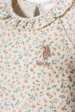 U.S. Polo Assn Kız Bebek 2 li Şort T-şhirt Takım Ekru-Yeşil