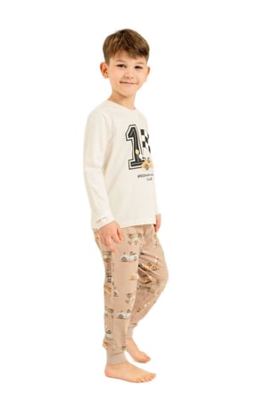 Rolypoly Erkek Çocuk Beyaz Uzun Kol Pijama Takımı 3875-3 