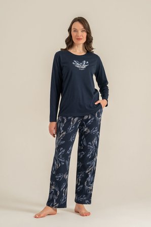 Kadın You Look Amazing Today Lacivert Uzun Kol Pijama Takım PC9257-S-V1