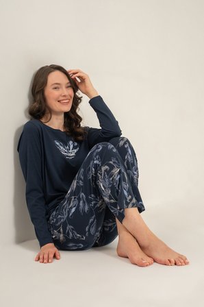 Kadın You Look Amazing Today Lacivert Uzun Kol Pijama Takım PC9257-S-V1