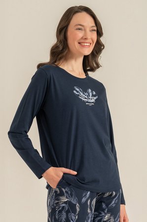 Kadın You Look Amazing Today Lacivert Uzun Kol Pijama Takım PC9257-S-V1