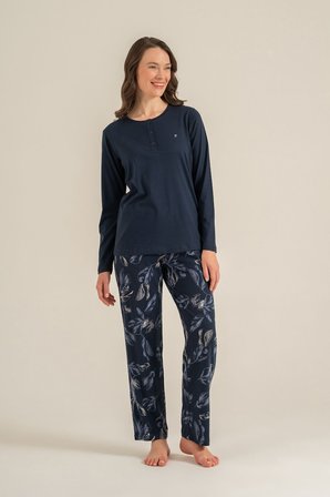 Kadın Leaves Lacivert Uzun Kol Pijama Takım PC9258-S-V1