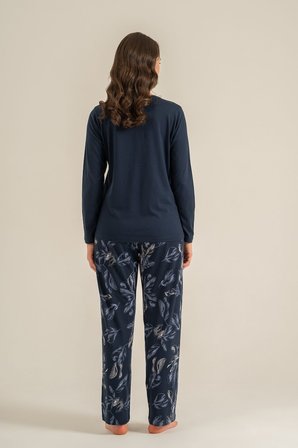 Kadın Leaves Lacivert Uzun Kol Pijama Takım PC9258-S-V1
