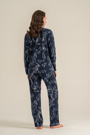 Kadın Leaves Lacivert Gömlek Pijama Takımı PC9259-S-V1