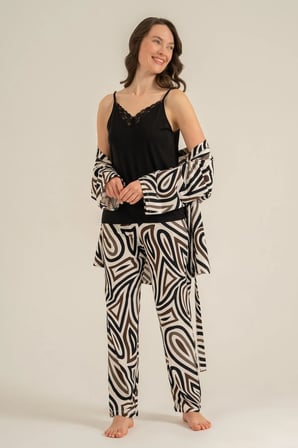 Pierre Cardin Kadın Kışlık %50 Pamuk %50 Modal Regular Fit Siyah Sabahlık Siyah