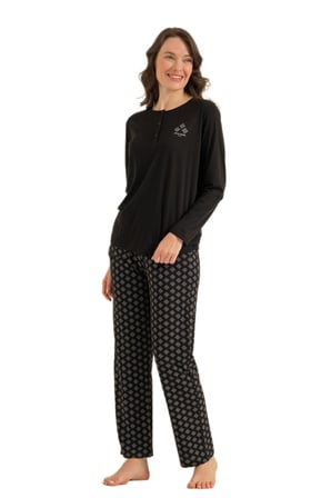 Pierre Cardin Kadın Siyah Uzun Kollu Pijama Takımı 9289-X 