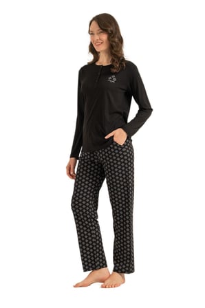 Pierre Cardin Kadın Siyah Uzun Kollu Pijama Takımı 9289-X 