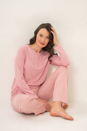 Kadın Sweet Sunday Pembe Uzun Kol Pijama Takım PC9295-S-V1