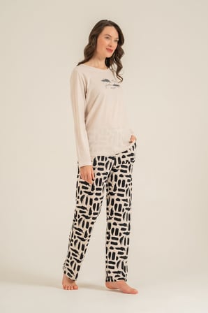 Kadın Better Than Yesterday Krem Uzun Kol Pijama Takım PC9299-S-V1