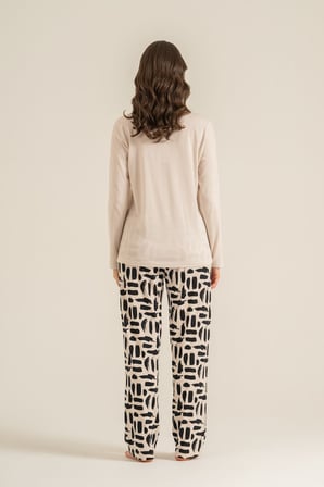 Kadın Better Than Yesterday Krem Uzun Kol Pijama Takım PC9299-S-V1