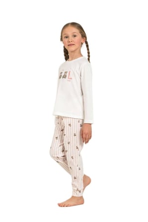 Rolypoly Kız Çocuk Beyaz Uzun Kol Pijama Takımı 3912-3 