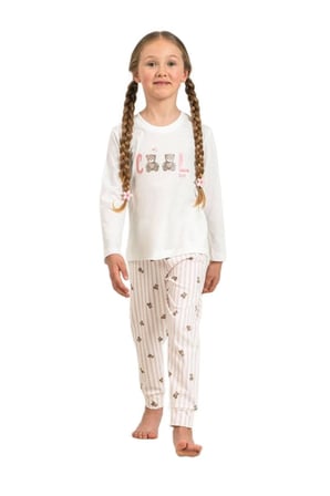 Rolypoly Kız Çocuk Beyaz Uzun Kol Pijama Takımı 3912-3 