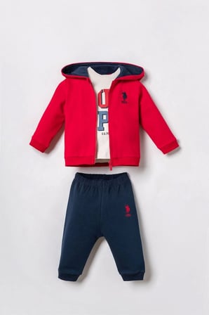 U.S. Polo Assn Erkek Bebek Baskılı Kırmızı Hırkalı Takım 3'lü Takım Kırmızı