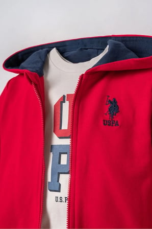 U.S. Polo Assn Erkek Bebek Baskılı Kırmızı Hırkalı Takım 3'lü Takım Kırmızı