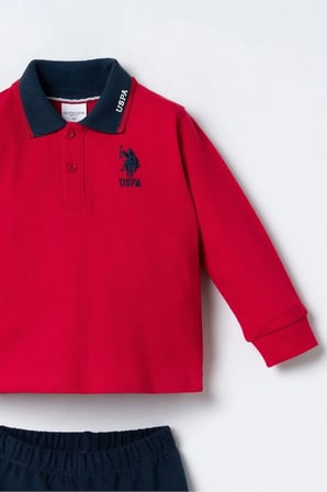 U.S. Polo Assn Erkek Bebek Uzun Kol Polo Yaka 2 li Takım Kırmızı