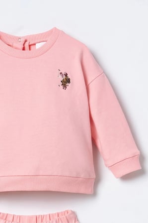 U.S. Polo Assn Kız Bebek Nakışlı Uzun Kol 2 li Takım Somon
