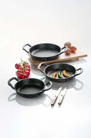 3'lü Sahan Seti 18-20-22 cm Çift Kulplu Yapışmaz
