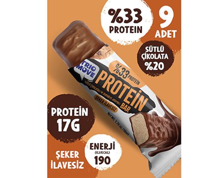 Trio Move Çikolata Kaplamalı Protein Bar - Kurabiyeli Ve Sütlü Çikolatalı 50 G X 9 Adet Protein Bar 
