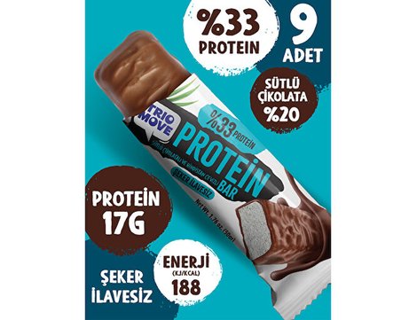 Trio Move Çikolata Kaplamalı Protein Bar-Hindistan Cevizli Ve Sütlü Çikolatalı50GX9Adet Protein Bar 