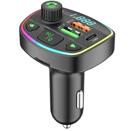 Araç İçi Çakmaklı Kablosuz Oynatıcı Dönüştürücü Transmitter Wireless Bluetooth FM MP3 Multi Fonksiyon Type-C