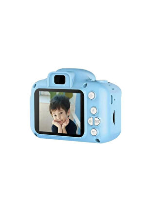 Çocuklar için Şarj Edilebilir Dijital Fotoğraf Makinesi Ön Ve Arka Video Kamera LCD Ekran 1080P Tam Renkli İpli DT1803 Mavi