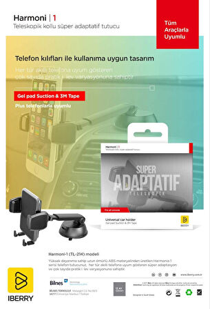IBERRY HARMONİ1 H01 TELESKOPİK VANTUZLU SÜPER ADAPTATİF ARAÇ İÇİ TELEFON TUTUCU
