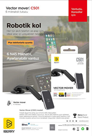 IBERRY VECTOR MOVER C501 VANTUZLU MANYETİK ARAÇ İÇİ TELEFON TUTUCU