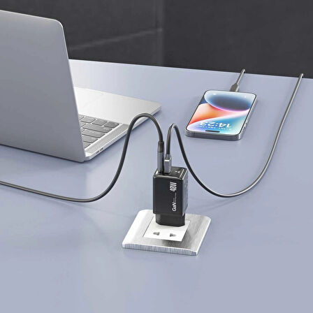 IBERRY Hİ48 COMPACT EFFICIENT & HI TECH GaN 48W SEYAHAT HIZLI ŞARJ ALETİ USB A+ USB C