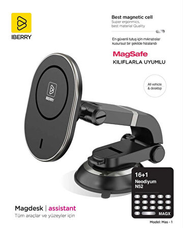 IBERRY MAGDESK1 MAS1 VANTUZLU MANYETİK ARAÇ İÇİ TELEFON TUTUCU