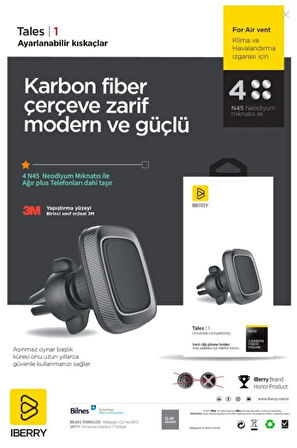İBERRY TALES1 GRİ KLİPSLİ MANYETİK ARAÇ İÇİ TELEFON TUTUCU
