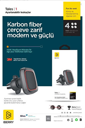 İBERRY TALES1 KIRMIZI KLİPSLİ MANYETİK ARAÇ İÇİ TELEFON TUTUCU