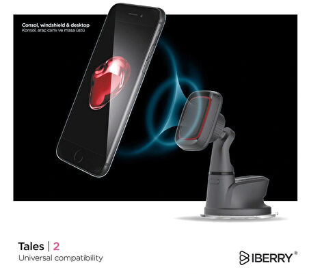 İBERRY TALES2 KIRMIZI VANTUZLU MANYETİK ARAÇ İÇİ TELEFON TUTUCU