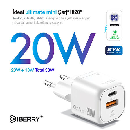 IBERRY Hİ20 MİNİ COLD 20W GaN SEYAHAT ŞARJ ALETİ USB A+USB C